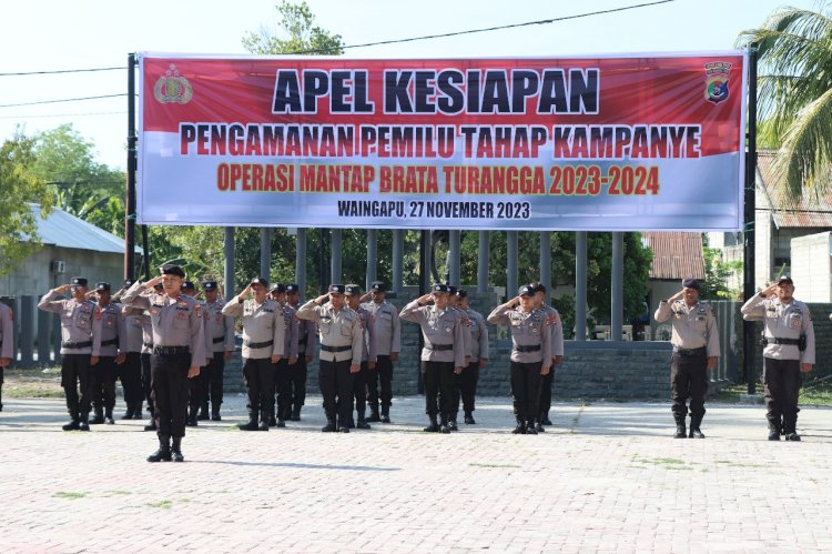 H-1 Jelang Tahapan Kampanye Pemilu Serentak 2024, Polres Sumba Timur Gelar Apel Kesiapan Pengamanan.